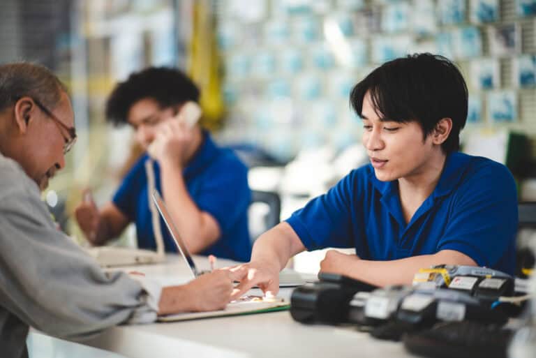 garage business service, client customer person make a payment with credit card or money to buy and repair at vehicle car auto maintenance center, mechanic hand working to pay, transportation term